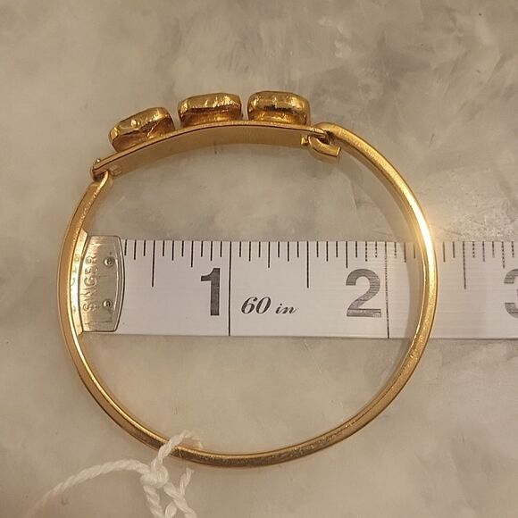 NWT Janna Conner Green Aventurine 18kt Gold Bracelet Good Luck Cuff Bangle NEW - Picture 11 of 14